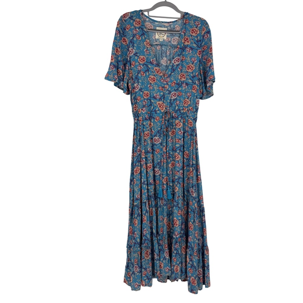 Anthropologie Sunday Mi Amor Floral Tiered Maxi Dress M Boho Tassel Cottage